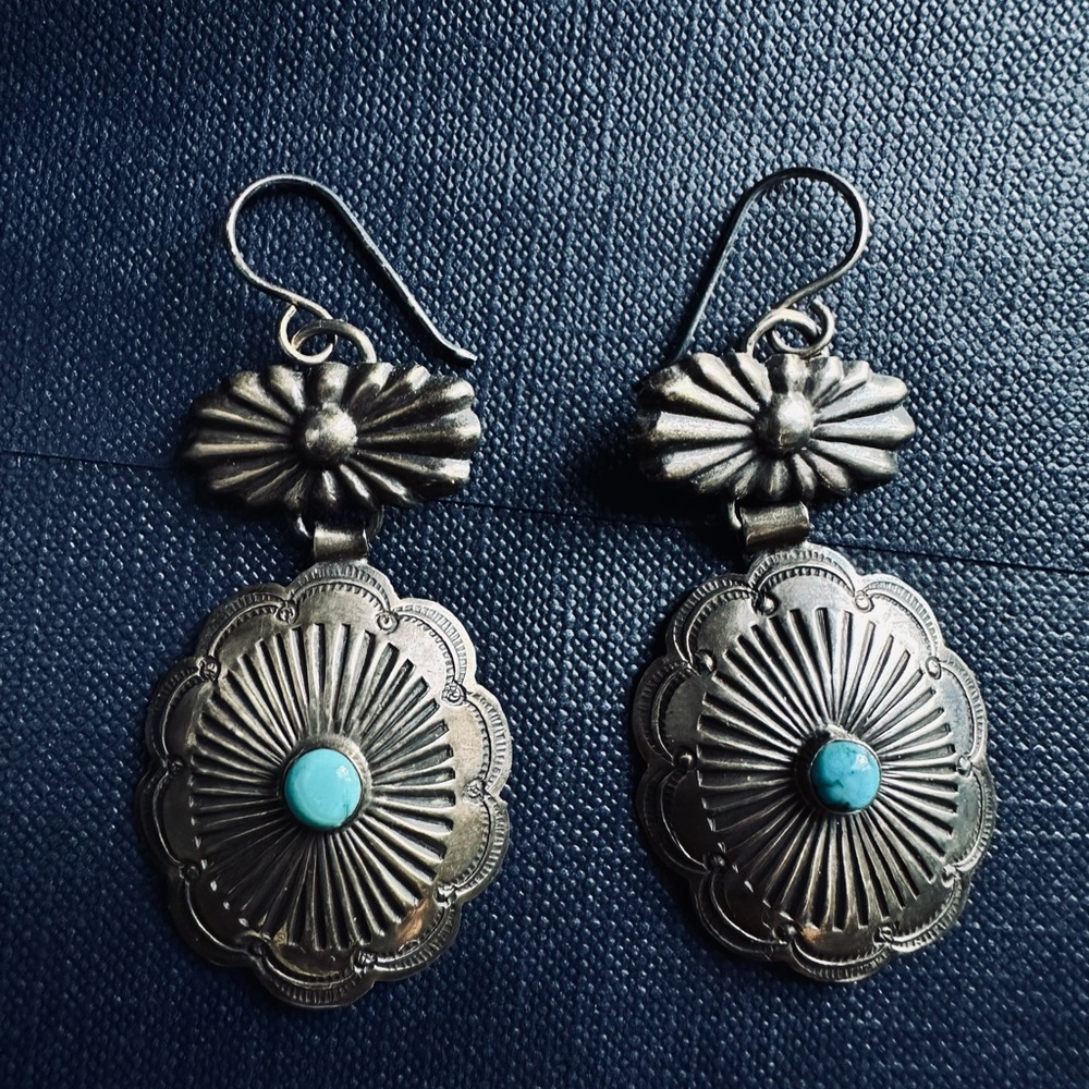 Ralph Lauren Vintage Collection 1940 hand stamped conch earrings with turquoise